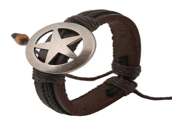 

fashion round star genuine leather bracelets handmade brown hemp rope braided cowhide bangles for women men jewelry findings9651283, Black