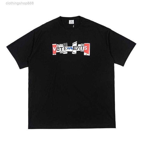 

vetements t shirt high edition summer new cute veements patchwork letter printing men's and sleeve ni6g, White;black