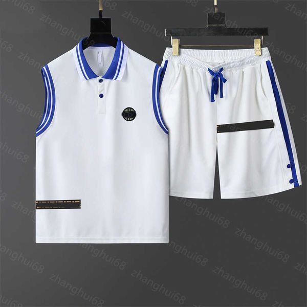 

23ss mens designer tracksuit mens tracksuit color matching striped lapels logo embroidery vest elastic waist drawstring shorts set men clot, Gray