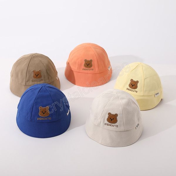 

0-12m summer cotton baby hats cute cartoon bear print newborn fisherman hat outdoor solid color boy gir toddler sun hat, Yellow