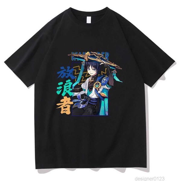 

genshin impact wanderer t shirt men harajuku graphic kawaii tshirt anime aesthetic vintage streetwear cotton tees shirts, White;black