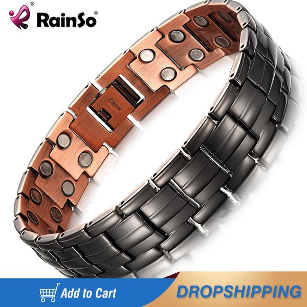 

bangle rainso fashion copper bracelet for man luxury bio energy magnetic bangles hologram length 21.0cm girls jewerly hand chain, Black