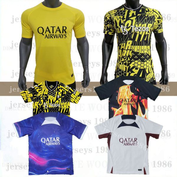 

23 24 psgs soccer jerseys 2023 sergio ramos marquinhos verratti maillots de football shirt icardi di maria draxler mbappe pre competition tr, Black;yellow