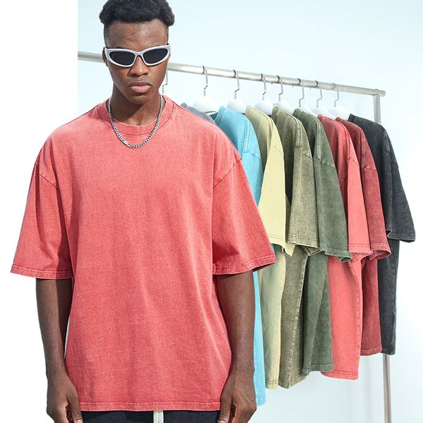 

men's t-shirts design batik acid washed t-shirts men short sleeve tees 2023 streetwear summer man oversized tshirt heavy fabric cotton, White;black