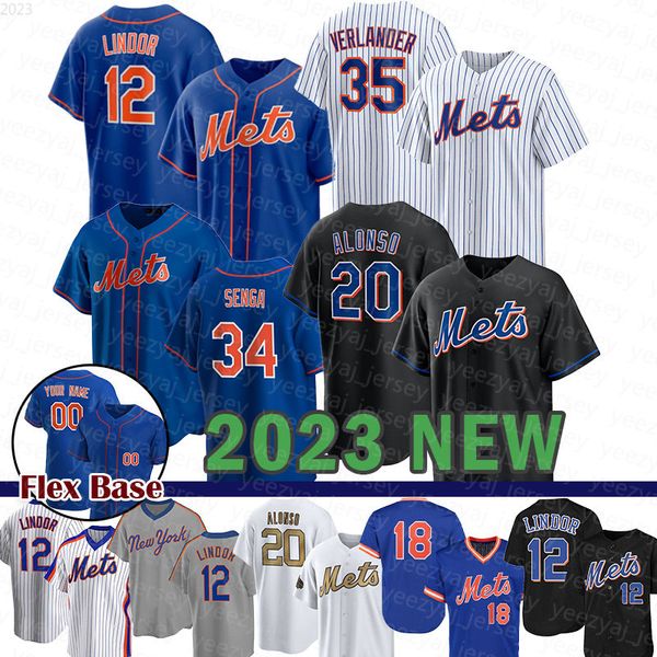

2023 baseball jersey man custom mets women 35 justin verlander 34 kodai senga 20 pete alonso starling marte max scherzer francisco lindor ne, Blue;black