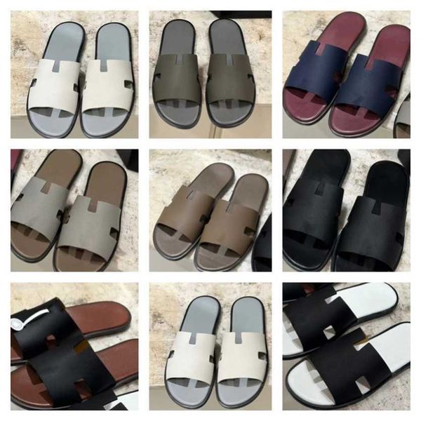 

size 39-45 h letter men slippers designer sandals izmir flip flop heritage calfskin sandals summer shoes lazy large beach casual slide luxur, Black