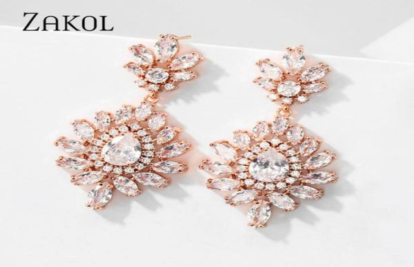 

dangle chandelier zakol rose gold leaf bridal drop earrings with cubic zirconia crystal for wome vintage wedding jewelry fsep2409 5535455, Silver
