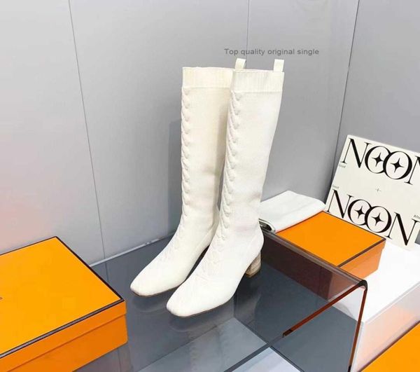 

spring autumn women knee high boots fashion kniting elastic fabric long boot chunky wool heels woman ridding booties runway outfit6435942, Black
