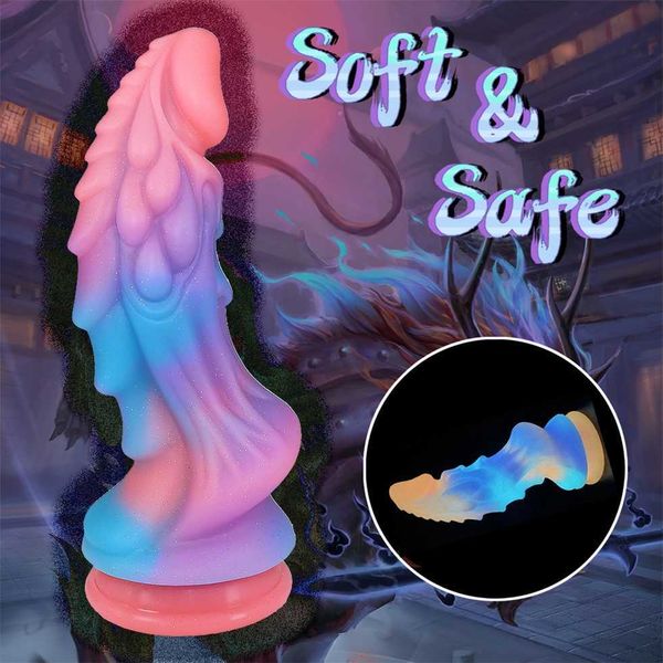 

luminous dildo colourful glowing huge penis anal plug g-spot dragon monster dildos toy phallus women female suction cup 50% online sale