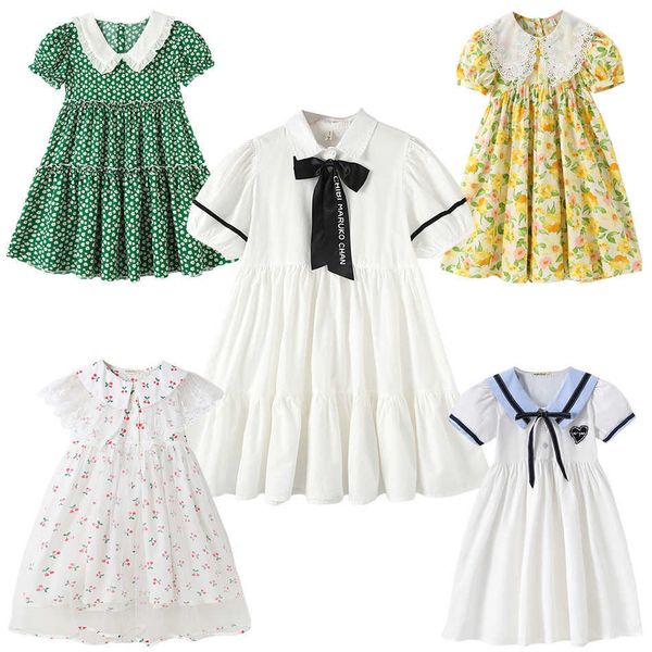 

girl's dresses girls' casual student style short sleeved princess dress baby cotton loose fitting clothing floral vestido 4-12 g22, Red;yellow