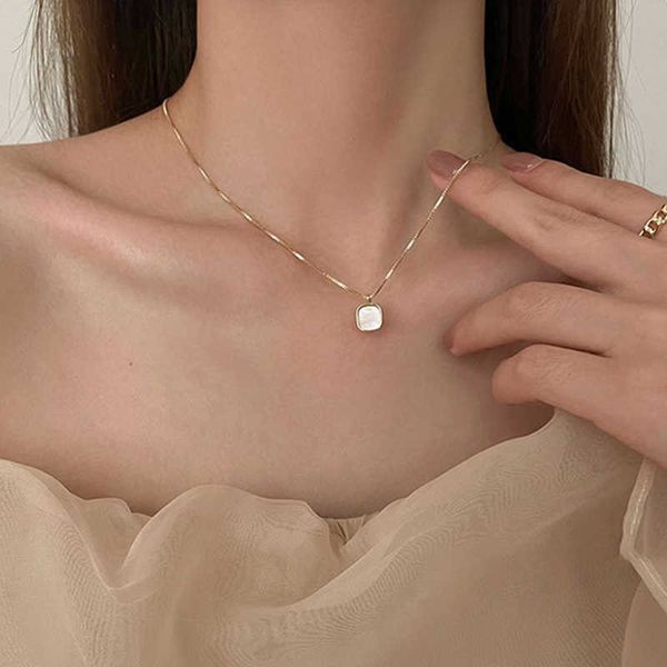 

pendant necklaces 2022 new trend square shell women's mnimalist clavicle chain necklace wedding party aesthetics jewelry gifts g220524, Silver