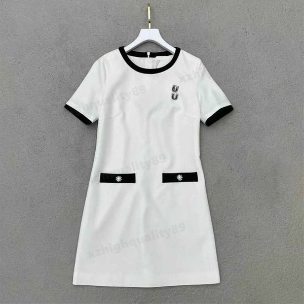 

23ss summer new dress collision patchwork design letters stapled bead decoration three size sml dresses designer dress for woman 0912, Black;gray