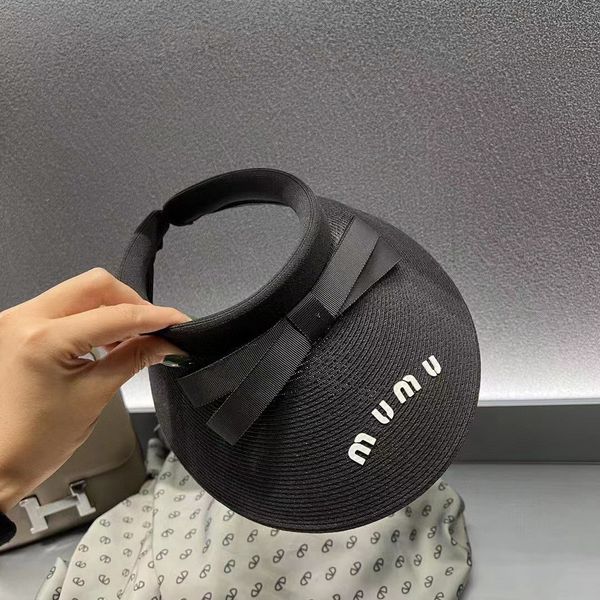 

new outdoor miu letter large edge designer beanie cap sun shaded open hat women's summer sun protection hat beach hat, Blue;gray