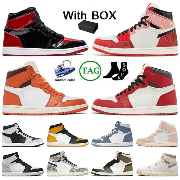 

original jumpman 1 mens women 1s basketball shoes og spider-verse white cement washed pink denim starfish bred off unc taxi mochas j1s sneak, Black