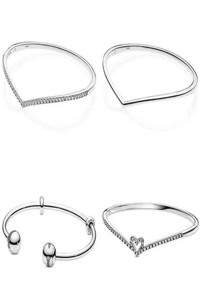 

authentic 925 sterling silver sparkling heart bone with crystal bracelet bangle fit women bead charm diy pandora jewelry1878676, Golden;silver
