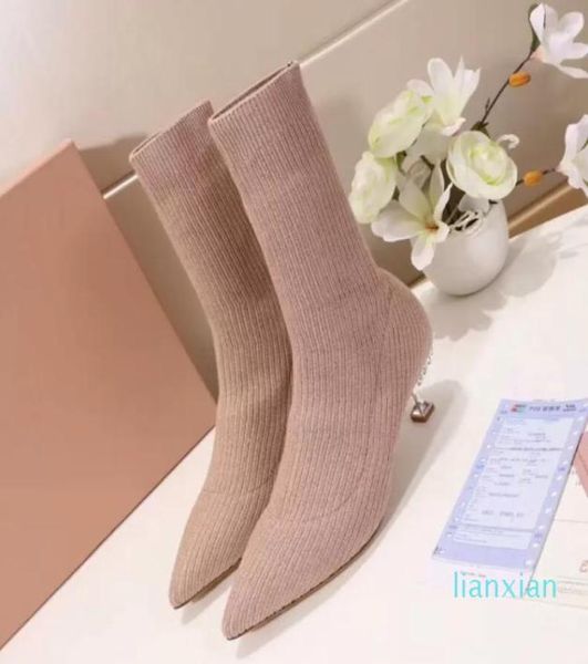 

heel boots elastic boot women shoes high heels shoe autumn winter socks heeled fashion knitted lady thick5663121, Black
