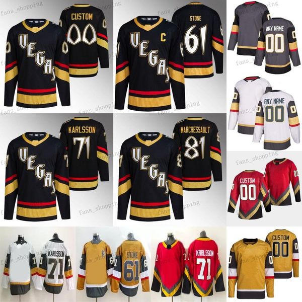 

#61 mark stone reverse retro hockey jersey #9 jack eichel 8 phil kessel alex pietrangelo william karlsson jonathan marchessault logan thomps, Black;red
