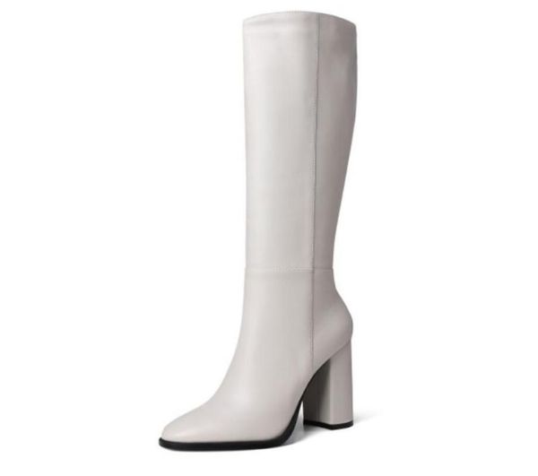 

women high heel long boots zipper thick heel women knee high boots fashion winter shoes woman footwear size 34438922184, Black