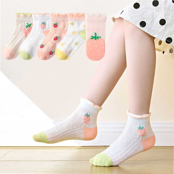 

socks 5 pairs/batch cotton teenagers girls boys students cute cartoon fashion soft net new children's socks for the summer of 1-12 g220, Pink;yellow