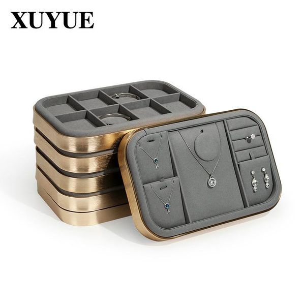 

boxes jewelry tray gray metal watch tray counter necklace ring display props jewelry storage tray, Black;white