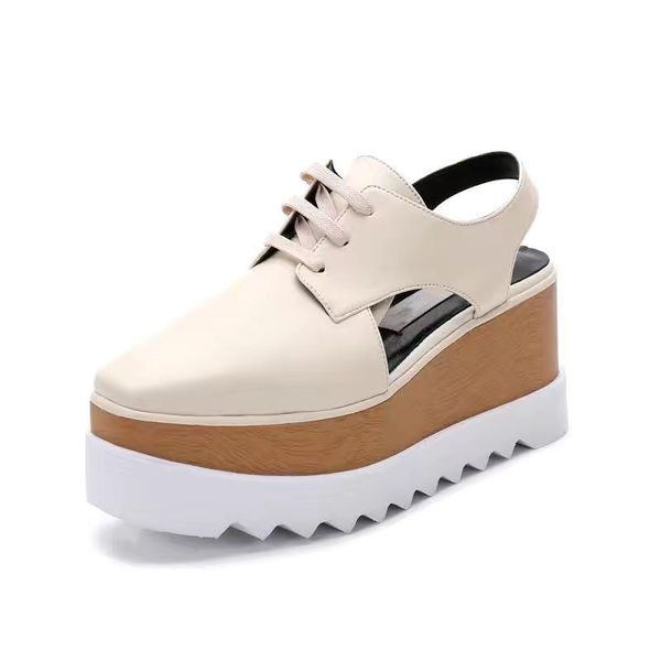 

star leather sandals square platform slope thick stella britt shoes women elyse brushed star slipper platform derbys wedge laceup fashion 07, Black