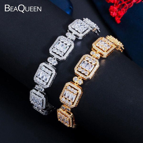 

bangle beaqueen trendy square tennis gold and silver color cubic zirconia paved charm bracelet for women valentines day gift b215, Black