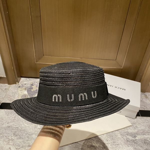 

flat straw hat miu letter female designer designer beanie cap summer british sun hat sun shading beach outing woven hat, Blue;gray