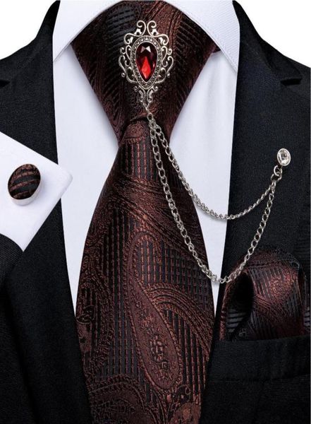 

brown red paisley ties for men business wedding men039s silk tie set handkerchief cufflinks brooch chain gift dibangu bow3644992, Black;gray