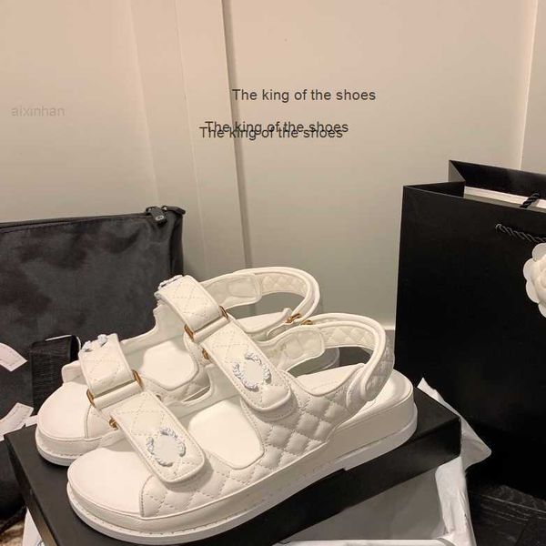 

designer channel slippers shoes sandals summer women calfskin dad shoes sandals quilted platform flats low heel wedge diamond buckle sandal, Black