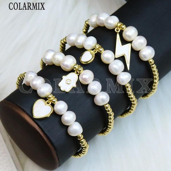 

bangle 5 pcs handmade beaded shell charms bracelet fresh water pearls beaded chain fashion jewelry bracelet 4011, Black