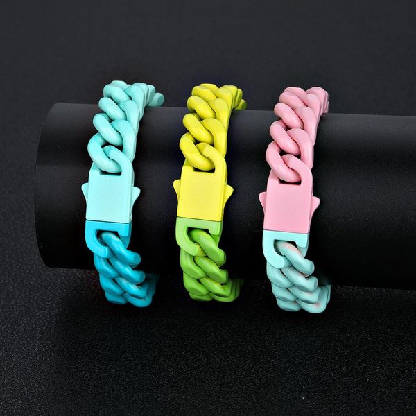 

bangle hip hop stainless steel macaron colorblock cuban bracelet original design titanium steel not fading bracelet necklace men, Black
