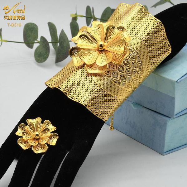 

bangle aniid indian plated gold bangles with ring for women dubai luxury gold color bangles bracelet gifts arab wedding banquet jewelry, Black