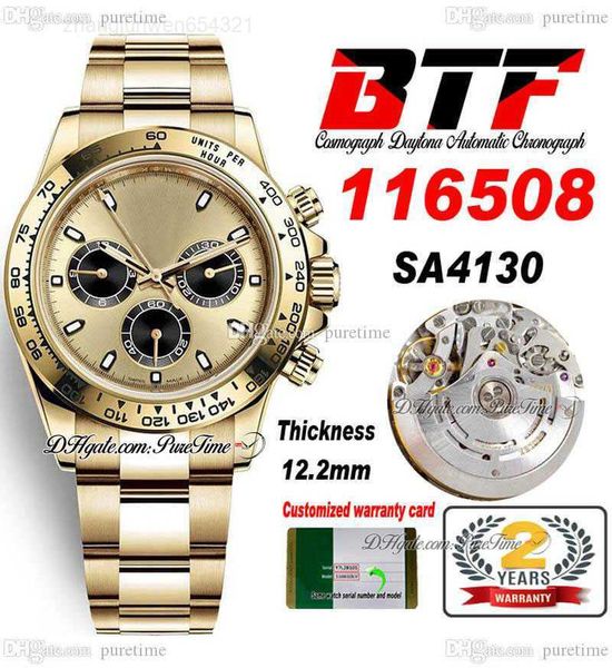 

factory btf better sa4130 automatic chronograph mens watch 18k yellow gold champagne black stick dial 904l oystersteel bracelet super editio, Slivery;golden