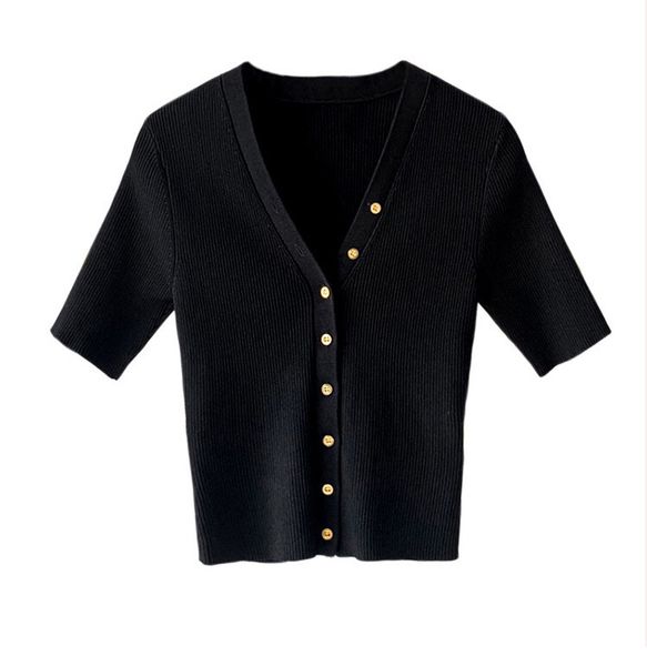 

aj2023v collar button maj button exposed collarbone french for women's retro short sleeved short style ice silk knitted cardigan thin, White