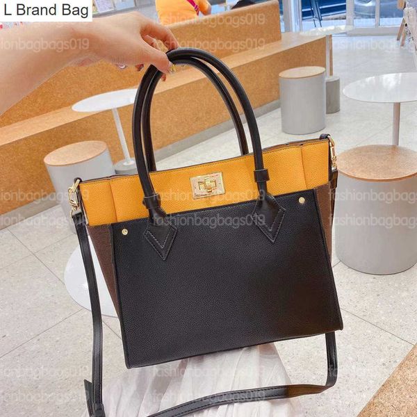 

l brand bag on my side mm tote elegant bag canvas paneled grained leather with twist lock handle womens designer luxurys shoulder bag, Black