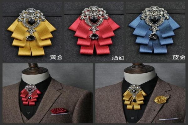 

men ribbon bow handkerchief alloy pin flower brooches pocket square neck tie set groom wedding party shirt rhinestone bowtie1630395, Blue;purple