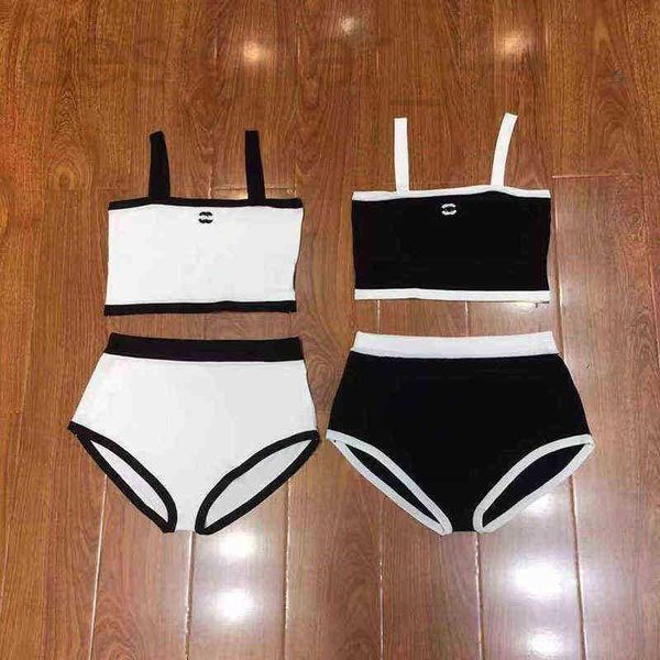 

women's tracksuits designer women's summer color blocking backless one line collar knitted suspender simple sleeveless short suit, Gray