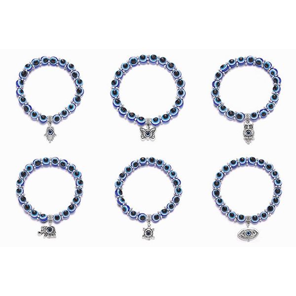 

handmade casual 10mm blue evil eye bracelet hand of fatima turkey thousand eyes wish women resins bead bangle elastic bracelets jewelry, Black