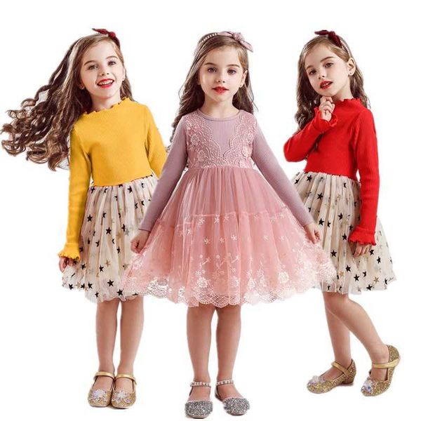 

girl's dresses baby long sleeve warm children's princess party tutu clothing girl autumn wniter dress g220523, Red;yellow