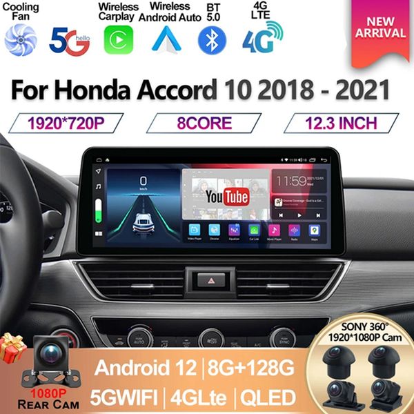 

for honda accord 10 2018 - 2021 12.3 inch android 12 qled screen multimedia video player car radio gps navigation carplay 5g dsp-b3