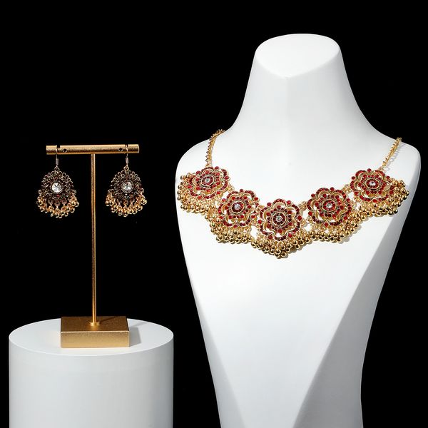 

indian classic vintage jewelry alloy diamond flower design necklace earring set, Silver