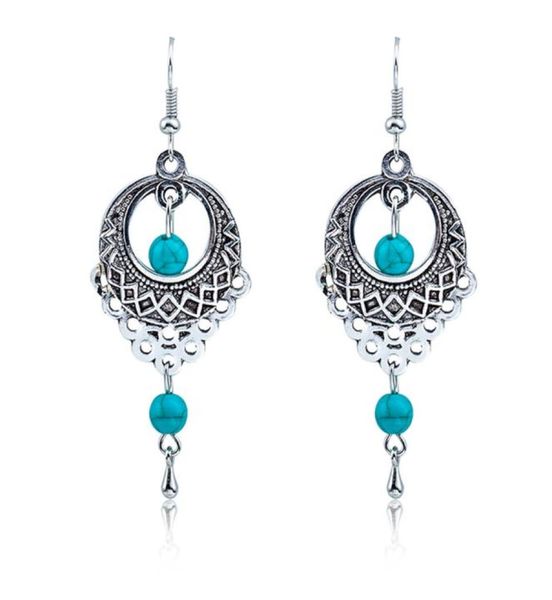 

fashion vintage tassel earrings luxury alloy turquoise stone water drop dangle earring bohemian women jewelry drop earrings4282668, Silver