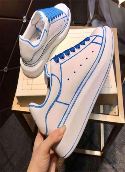 

mens sneakers classic black shoes white line drawing leather ins womens fashion platform shoes trendy casual flat trainers ani8810369
