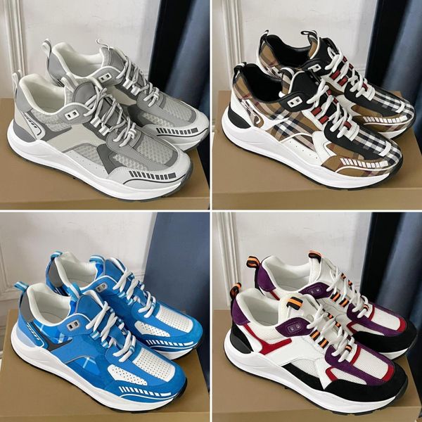 

designer shoes men run sneaker check leather sneakers striped casual shoes vintage platform traine size 39-45, Black