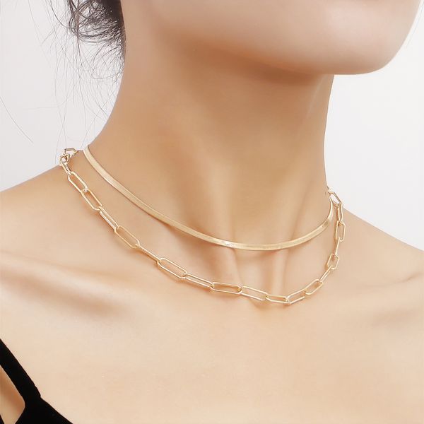 

double-layered square clavicle chain blade snake chain clavicle chain ladies necklace wholesale handmade designer jewlery necklaces for wome, Silver