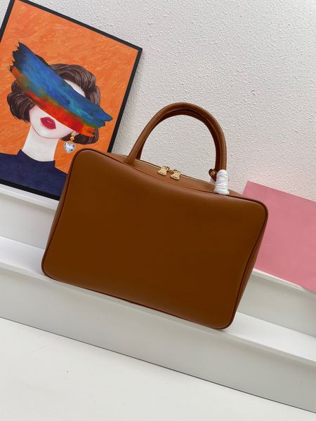 

fashionable tote bowling bag large capacity genuine leather miu logo zippered open women's handbag designer luxury bag id royalfashion_