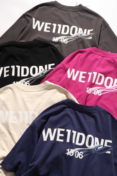 

we11 simple wave letter printed short sleeve, White;black