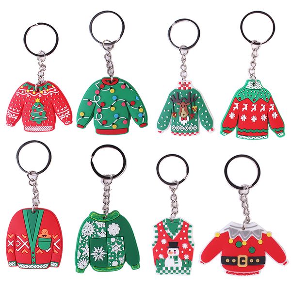 

xmas gift pvc keychain christmas cartoon sweater keychain bag decoration pendant keyring key chain, Silver