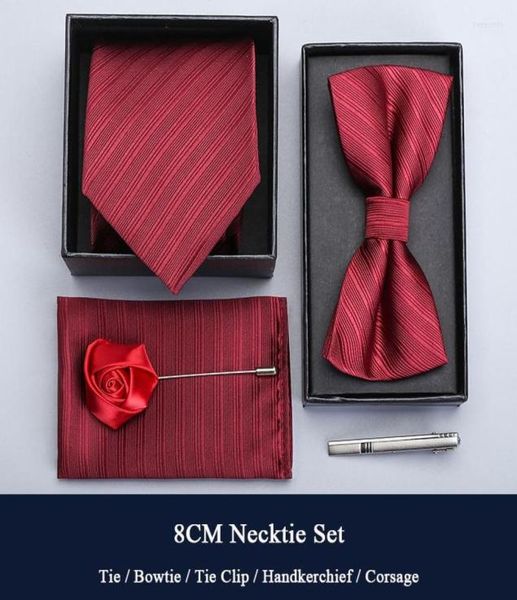 

bow ties wine red men tie set with necktie bowtie corsage pocket square and clip in gift box for business meeting5097300, Black;gray