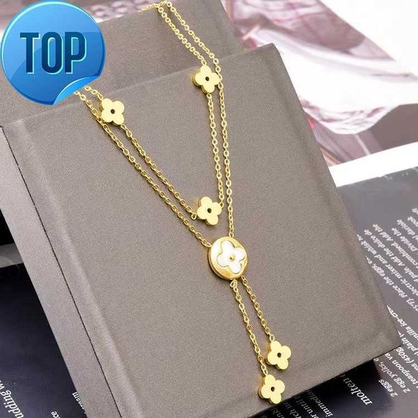 

korean version of the trend new shell flower tassel pendant stainless steel double necklace sweater chain fashion jewelry, Silver
